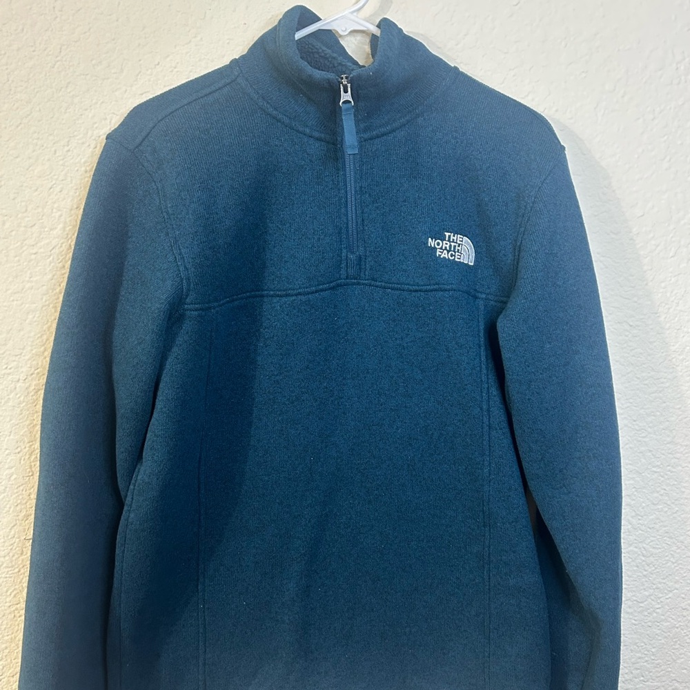 The North Face Men's Zip-Up Sweater in Deep Teal Blue Sherpa Lined Warm Small